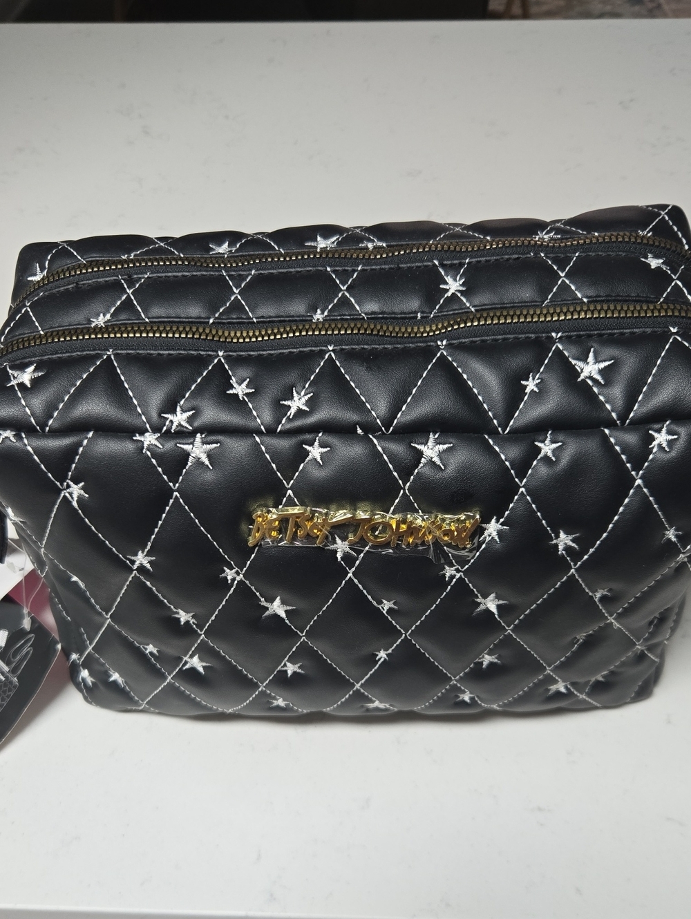 Betsey Johnson Quilted Star Cosmetic Bag in Black & White NWT